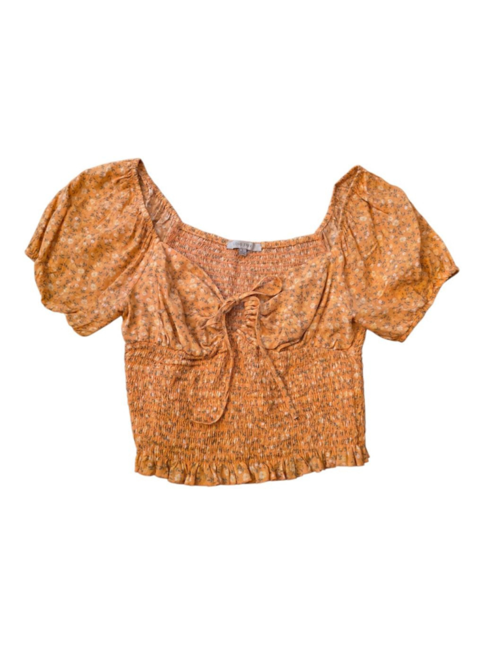 Women's LOVE TREE Orange Floral Smocked Crop Top L